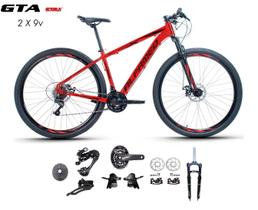 Bicicleta Aro 29 Alfameq AFX Kit 2x9 Gta Sunrun Freio Disco K7 11/36 Pedivela 24/38d Garfo com Trava - Vermelho/Preto