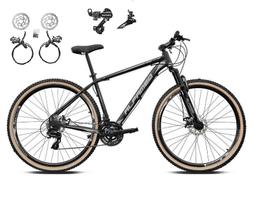 Bicicleta aro 29 Alfameq Atx 24v Câmbios Shimano Freios Hidráulicos Garfo com Suspensão Pneu Faixa Bege - Preto/Cinza