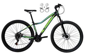 Bicicleta Aro 29 Alfameq Pandora Feminina Alumínio 21v Freio A Disco Hidráulico - Preto/Amarelo Limão/Verde