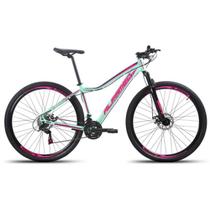 Bicicleta Aro 29 Alfameq Pandora Feminina Alumínio 21v Freio A Disco Verde com Rosa Tamanho 17