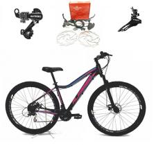 Bicicleta Aro 29 Alfameq Pandora Feminina Alumínio Câmbios Shimano 21v Freios a Disco Hidráulicos Garfo Suspensão - Preto/Azul/Rosa