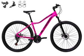 Bicicleta Aro 29 Alfameq Pandora Feminina Alumínio Câmbios Shimano 21v Freios a Disco Hidráulicos Garfo Suspensão - Rosa/Preto