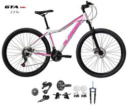 Bicicleta Aro 29 Alfameq Pandora Kit 2x9 Gta Sunrun Freio Disco K7 11/36 Pedivela 24/38d Garfo com Trava - Branco/Rosa