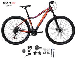 Bicicleta Aro 29 Alfameq Pandora Kit 2x9 Gta Sunrun Freio Disco K7 11/36 Pedivela 24/38d Garfo com Trava - Preto/Laranja/Pink