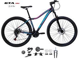 Bicicleta Aro 29 Alfameq Pandora Kit 2x9 Gta Sunrun Freio Disco K7 11/36 Pedivela 24/38d Garfo com Trava - Preto/Verde/Rosa Bicicleta Aro 29 Alfameq Pandora Kit 2x9 Gta Sunrun Freio Disco K7 11/36 Pedivela 24/38d Garfo com Trava - Preto/Verde/Rosa
