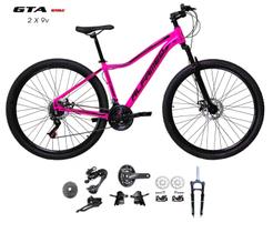 Bicicleta Aro 29 Alfameq Pandora Kit 2x9 Gta Sunrun Freio Disco K7 11/36 Pedivela 24/38d Garfo com Trava - Rosa/Preto