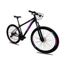Bicicleta Aro 29 Alumínio Freio Hidráulico 24 Marcas Quadro 15 Azul e Rosa