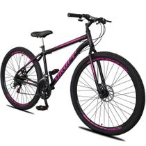 Bicicleta Aro 29 Dropp Sport Aero Aço Carbono 21 Vel Marchas Freio A Disco - Preto e Rosa Bicicleta Aro 29 Dropp Sport Aero Aço Carbono 21 Vel Marchas Freio A Disco - Preto e Rosa