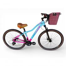 Bicicleta Aro 29 Feminina Absolute Hera Retrô Vintage 21v Cesta Selim 2 Molas Azul/rosa Tam 15