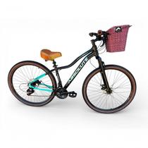 Bicicleta Aro 29 Feminina Absolute Hera Retrô Vintage 21v Confortável Cesta Selim 2 Molas - Preto/azul Tam 17