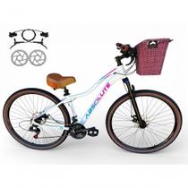 Bicicleta Aro 29 Feminina Absolute Hera Retrô Vintage 21v Hidráulica Confortável Cesta Selim 2 Molas - Branco Tam 15