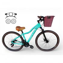Bicicleta Aro 29 Feminina Absolute Hera Retrô Vintage 21v Hidráulica Confortável Cesta Selim 2 Molas - Verde Tam 15
