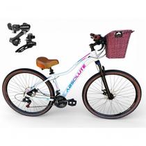 Bicicleta Aro 29 Feminina Absolute Hera Retrô Vintage 21v Shimano Confortável Cesta Selim 2 Molas - Branco Tam 15