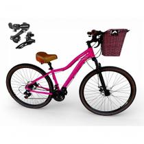 Bicicleta Aro 29 Feminina Absolute Hera Retrô Vintage 21v Shimano Confortável Cesta Selim 2 Molas - Rosa Tam 15