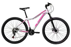 Bicicleta Aro 29 Feminina Alfameq Pandora Alumínio 21v Freio A Disco Suspensão Dianteira - Branco/Rosa