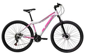 Bicicleta Aro 29 Feminina Alfameq Pandora Alumínio 21v Freio A Disco Suspensão Dianteira - Branco/Rosa Bicicleta Aro 29 Feminina Alfameq Pandora Alumínio 21v Freio A Disco Suspensão Dianteira - Branco/Rosa