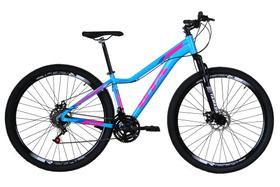 Bicicleta Aro 29 Gta Start Alumínio 27v K7 Freio a Disco Mecânico Garfo com Suspensão - Azul/Rosa