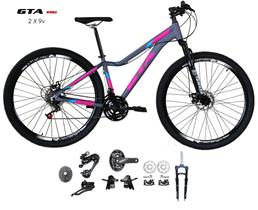 Bicicleta Aro 29 GTA Start Feminina Kit 2x9 Gta Sunrun Freio Disco K7 11/36 Pedivela 24/38d Garfo com Trava - Cinza/Rosa