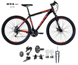 Bicicleta Aro 29 GTA Start Kit 2x9 Gta Sunrun Freio Disco K7 11/36 Pedivela 24/38d Garfo com Trava - Preto/Vermelho Bicicleta Aro 29 GTA Start Kit 2x9 Gta Sunrun Freio Disco K7 11/36 Pedivela 24/38d Garfo com Trava - Preto/Vermelho