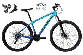 Bicicleta Aro 29 Gti Roma 21v Alumínio Câmbios Shimano Freio a Disco Hidráulico Garfo Com Suspensão - Azul Claro/Azul Escuro