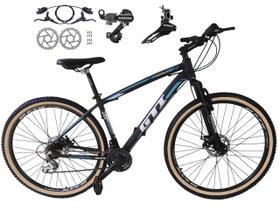 Bicicleta Aro 29 Gti Roma 21v Alumínio Câmbios Shimano Freio a Disco Hidráulico Garfo Com Suspensão com Pneu Faixa Bege - Preto/Azul