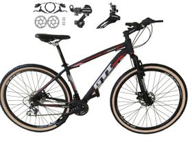 Bicicleta Aro 29 Gti Roma 21v Alumínio Câmbios Shimano Freio a Disco Hidráulico Garfo Com Suspensão com Pneu Faixa Bege - Preto/Vermelho