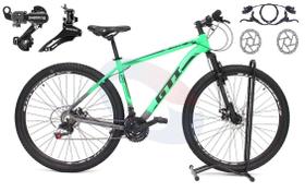 Bicicleta Aro 29 Gti Roma 21v Alumínio Câmbios Shimano Freio a Disco Hidráulico Garfo Com Suspensão - Verde/Cinza