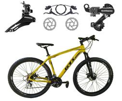Bicicleta Aro 29 GTI Roma 21v Câmbios Shimano Freio a Disco Hidráulico Alumínio Garfo Com Suspensão - Amarelo Bicicleta Aro 29 GTI Roma 21v Câmbios Shimano Freio a Disco Hidráulico Alumínio Garfo Com Suspensão - Amarelo