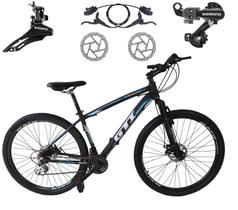 Bicicleta Aro 29 GTI Roma 21v Câmbios Shimano Freio a Disco Hidráulico Alumínio Garfo Com Suspensão - Preto/Azul - Tam. 21 Bicicleta Aro 29 GTI Roma 21v Câmbios Shimano Freio a Disco Hidráulico Alumínio Garfo Com Suspensão - Preto/Azul - Tam. 21