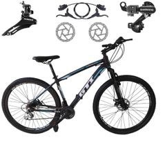 Bicicleta Aro 29 GTI Roma 21v Câmbios Shimano Freio a Disco Hidráulico Alumínio Garfo Com Suspensão - PRETO/AZUL