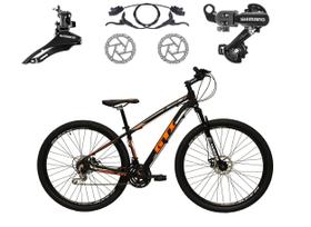 Bicicleta Aro 29 GTI Roma 21v Câmbios Shimano Freio a Disco Hidráulico Alumínio Garfo Com Suspensão - Preto/Laranja - Tam. 15 Bicicleta Aro 29 GTI Roma 21v Câmbios Shimano Freio a Disco Hidráulico Alumínio Garfo Com Suspensão - Preto/Laranja - Tam. 15