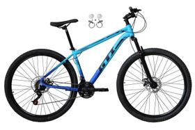 Bicicleta Aro 29 Gti Roma 21v Freio a Disco Hidráulico Alumínio Garfo Suspensão - Azul Claro/Azul Escuro