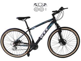 Bicicleta Aro 29 Gti Roma 21v Freio a Disco Hidráulico Alumínio Garfo Suspensão com Pneu Faixa Bege - Preto/Azul