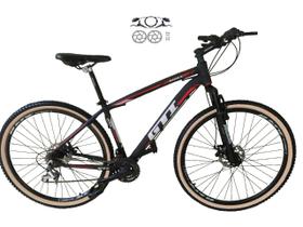 Bicicleta Aro 29 Gti Roma 21v Freio a Disco Hidráulico Alumínio Garfo Suspensão com Pneu Faixa Bege - Preto/Vermelho Bicicleta Aro 29 Gti Roma 21v Freio a Disco Hidráulico Alumínio Garfo Suspensão com Pneu Faixa Bege - Preto/Vermelho