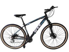 Bicicleta Aro 29 Gti Roma 21v Freio a Disco Hidráulico Alumínio Garfo Suspensão Pneu com Faixa Bege - Preto/Azul