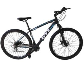 Bicicleta Aro 29 GTI Roma Alumínio 21v Freio a Disco Garfo Suspensão Mountain Bike - Preto/Azul - Tam. 15