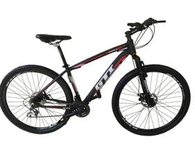 Bicicleta Aro 29 GTI Roma Alumínio 21v Freio a Disco Hidráulico Garfo Suspensão Mountain Bike - Preto/Vermelho - Tam. 17