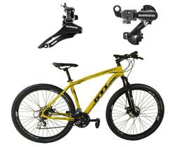 Bicicleta Aro 29 Gti Roma Alumínio Câmbios Shimano 21v Freio a Disco Garfo Suspensão - Amarelo