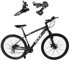 Bicicleta Aro 29 Gti Roma Alumínio Câmbios Shimano 21v Freio A Disco Garfo Suspensão - Preto/Azul - Tam. 17