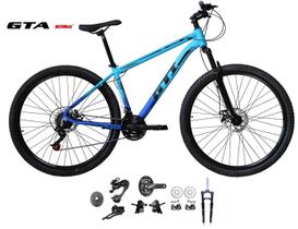 Bicicleta Aro 29 GTI Roma Kit 2x9 Gta Sunrun Freio Disco K7 11/36 Pedivela 24/38d Garfo com Trava - Azul Bicicleta Aro 29 GTI Roma Kit 2x9 Gta Sunrun Freio Disco K7 11/36 Pedivela 24/38d Garfo com Trava - Azul