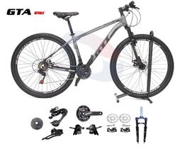 Bicicleta Aro 29 GTI Roma Kit 2x9 Gta Sunrun Freio Disco K7 11/36 Pedivela 24/38d Garfo com Trava - Cinza/Preto Bicicleta Aro 29 GTI Roma Kit 2x9 Gta Sunrun Freio Disco K7 11/36 Pedivela 24/38d Garfo com Trava - Cinza/Preto