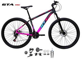 Bicicleta Aro 29 GTI Roma Kit 2x9 Gta Sunrun Freio Disco K7 11/36 Pedivela 24/38d Garfo com Trava - Preto/Rosa