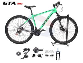Bicicleta Aro 29 GTI Roma Kit 2x9 Gta Sunrun Freio Disco K7 11/36 Pedivela 24/38d Garfo com Trava - Verde/Cinza