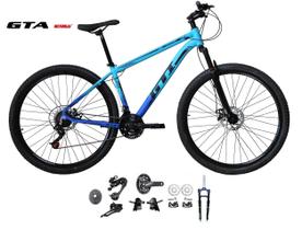 Bicicleta Aro 29 Gti Roma Kit 2x9 Gta Sunrun Freio Disco K7 Garfo com Trava Azul