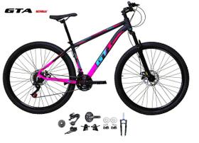 Bicicleta Aro 29 Gti Roma Kit 2x9 Gta Sunrun Freio Disco K7 Garfo com Trava Preto/Rosa Bicicleta Aro 29 Gti Roma Kit 2x9 Gta Sunrun Freio Disco K7 Garfo com Trava Preto/Rosa