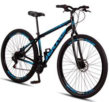 Bicicleta Aro 29 Highlevel Aço Carbono Freios A Disco 21 Marchas Preto e Azul Bicicleta Aro 29 Highlevel Aço Carbono Freios A Disco 21 Marchas Preto e Azul