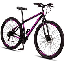 Bicicleta Aro 29 Highlevel Aço Carbono Freios A Disco 21 Marchas Preto e Rosa Bicicleta Aro 29 Highlevel Aço Carbono Freios A Disco 21 Marchas Preto e Rosa