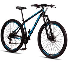 Bicicleta Aro 29 Highlevel Aço Carbono Freios a Disco Suspensão 21 marchas Preto e Azul Bicicleta Aro 29 Highlevel Aço Carbono Freios a Disco Suspensão 21 marchas Preto e Azul
