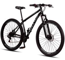 Bicicleta Aro 29 Highlevel Aço Carbono Freios a Disco Suspensão 21 marchas Preto e Cinza Bicicleta Aro 29 Highlevel Aço Carbono Freios a Disco Suspensão 21 marchas Preto e Cinza
