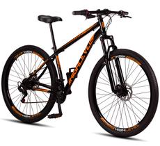 Bicicleta Aro 29 Highlevel Aço Carbono Freios a Disco Suspensão 21 marchas Preto e Laranja Bicicleta Aro 29 Highlevel Aço Carbono Freios a Disco Suspensão 21 marchas Preto e Laranja